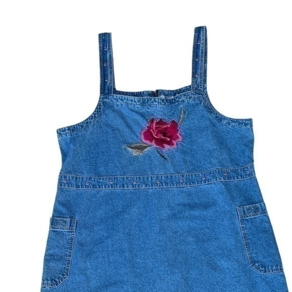 SUNSHINE Apparel Y2K Jean Dress Size 1X 100%‎ Cotton Embroidered Roses - Picture 2 of 16